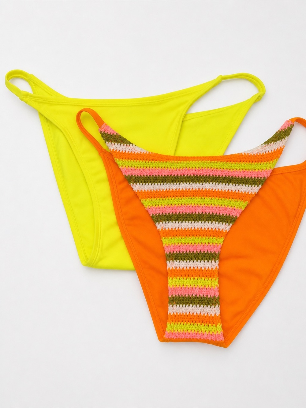 Wild Fable Neon Bikini Bottom Bundle Crochet Stripe High Cut Swimwear Size Large